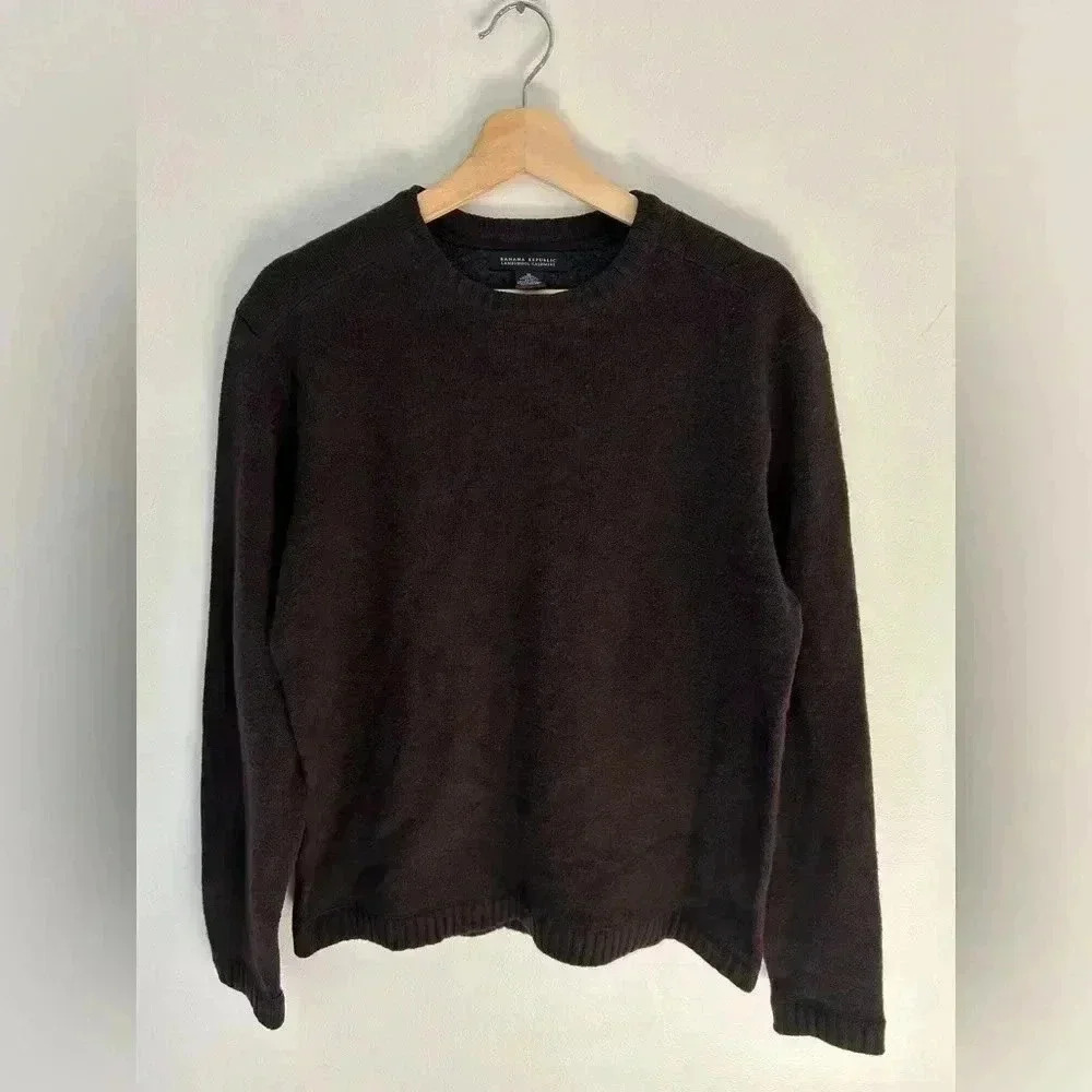 BANANA REPUBLIC WOOL CASHMERE Brown Crew neck elbow patch sweater M - Picture 4 of 10